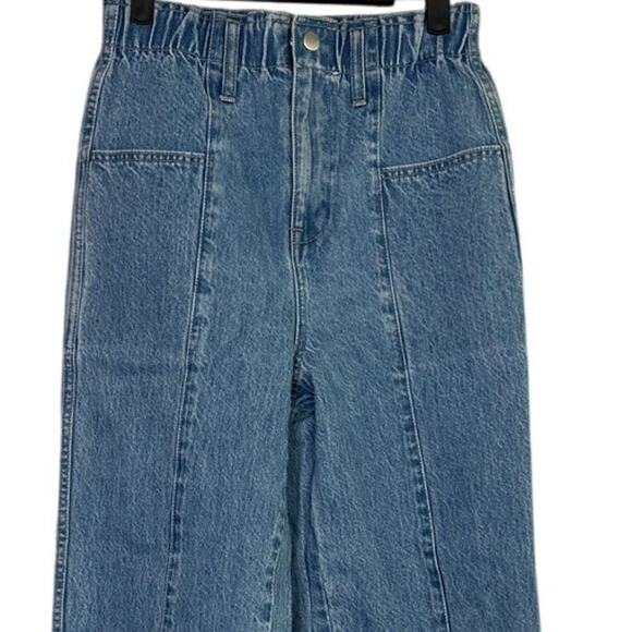 J. Crew Tapered Crop High Rise Wide Leg Jean Elastic Waist Patch Pockets 4 Blue - Picture 2 of 15